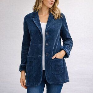 J Jill Womens Corduroy Jacket Petite M Blue Button Front 100% Cotton Velvet Cuff